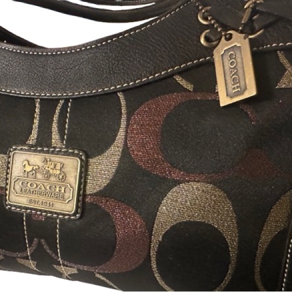 Coach Metallic Signature Jacquard Satchel + Cosmetic Pouch Copper Gold - Picture 3 of 16